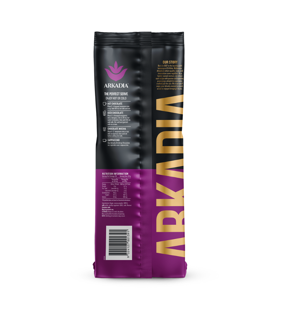 Back of bag 28 blend drinking choc
