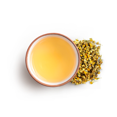 Cup of chamomile tea with chamomile flowers 