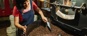 rebecca zentveld at her coffee roastery