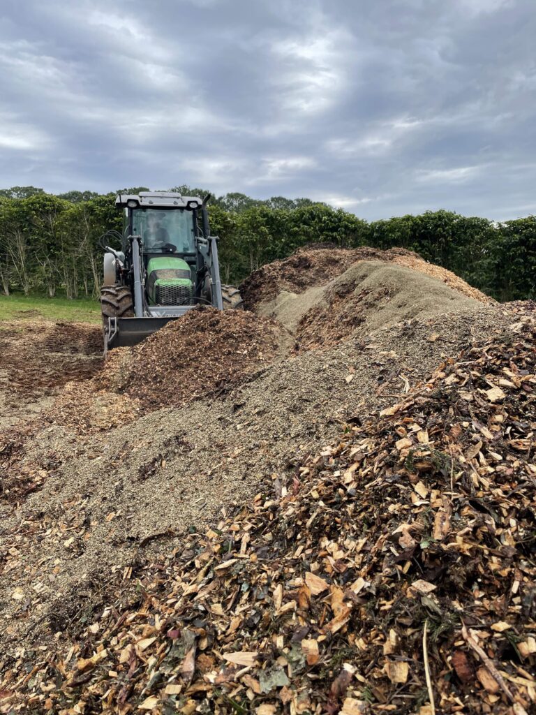 Zentvelds turning in hemp husk to compost